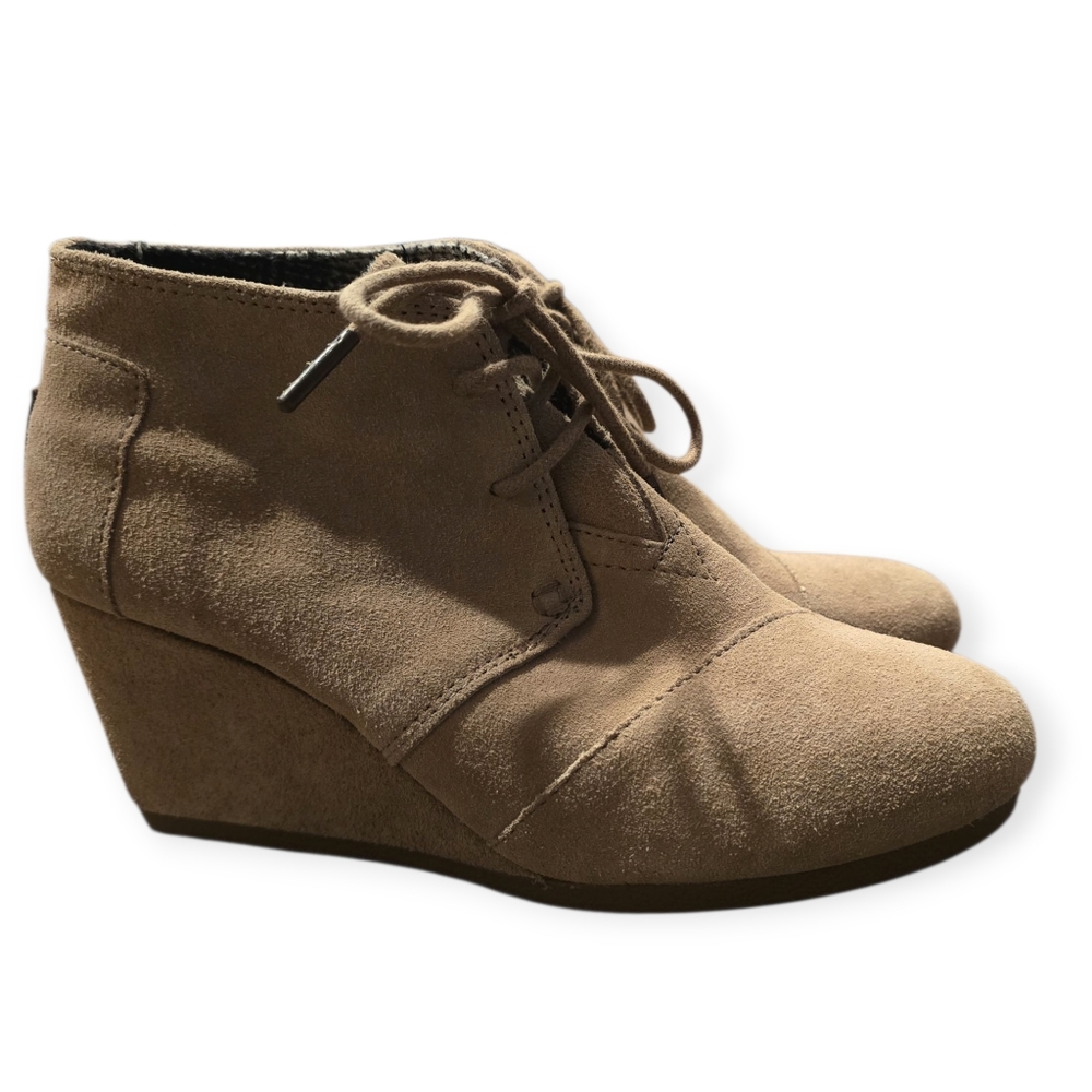 Toms Tan Leather Suede Wedge Booties Size 7 - Picture 8 of 9